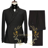 Advbridge Double Breasted Black Shawl Lapel  Slim Fit Mens Suits Wedding Groom Tuxedos Male Dress Party Jacket Pant Terno Masculino