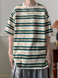 ADVBRIDGE  -  Vintage Printed Men's T-Shirt Cotton Casual O-Neck Short Sleeve Men‘s Streetwear Striped Oversize Vacation Style Tees Tops Q117