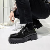 Advbridge Men Korea Leather Platform Oxfords Slip On Thick Tottom For Male Derby Shoes Casual Loafers Mens Square Toe Formal Dress Shoes