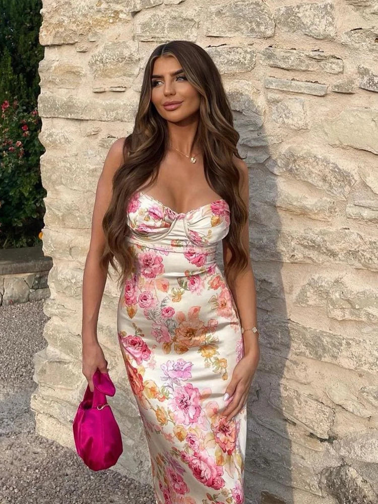 Advbridge Summer Spaghetti Strap Floral Print Party Dresses Elegant Maxi Bodycon Wedding Guest Holiday Dress New In Dress 2024