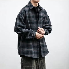 Advbridge Shirts for Men Chic Long Sleeve Casual Spring Autumn Daily Streetwear All-match Japanese Style Plaid Retro Fashion Outerwear