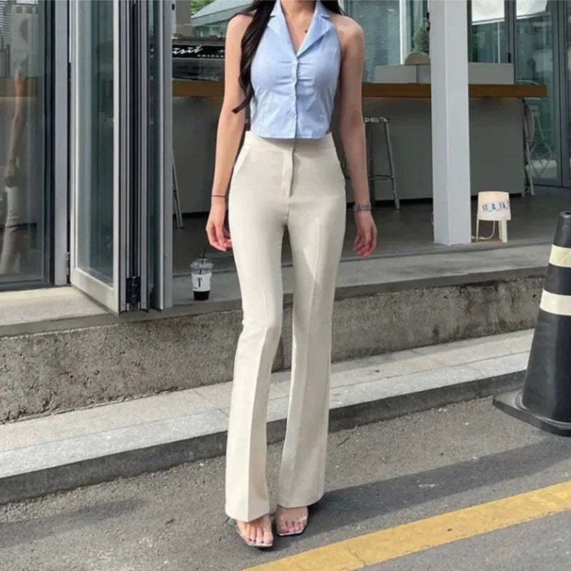 ADVBRIDGE  -  Korea High Waist Women Casual Pants Y2K Elegant Office Lady Slim Flared Pants Fashion Solid Streetwear All Match Female Trousers