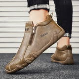 Advbridge Men Leather Shoes Luxury Designer Slip on Loafers Ankle Casual Boots with Zipper Comfortable Formal Dress Flats Driving Moccasin