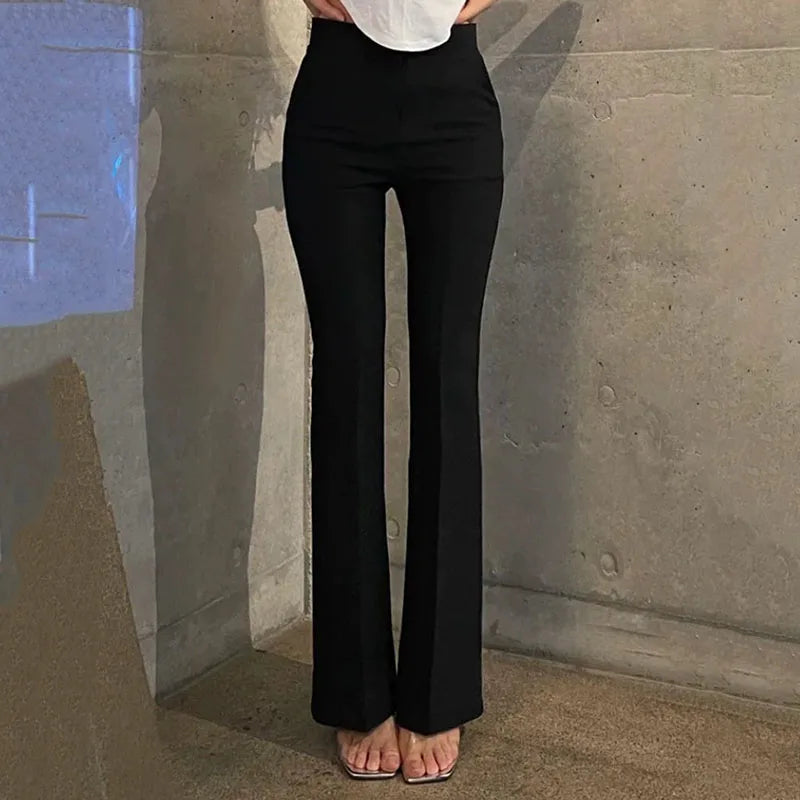 ADVBRIDGE  -  Korea High Waist Women Casual Pants Y2K Elegant Office Lady Slim Flared Pants Fashion Solid Streetwear All Match Female Trousers