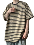 ADVBRIDGE  -  Men Striped Graphic Printing Men'S T Shirt Cartoon Contrast Color Tees Popular Casual Tee Clothing Retro Street Tops Q110