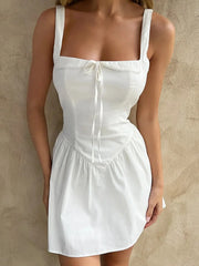 Advbridge Bowknot White Cotton Mini Dress Summer Women Sexy Short Beach Vestidos 2024 Corset A-line Tank Dress Party Club New