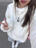 Advbridge Women's Windbreaker Beige Zipper Jackets Summer Casual Lightweight Transparent Hooded Jackets Loose Korean Fashion