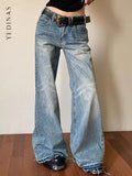 Advbridge Streetwear Jeans Women Wide Leg Pants Denim Trousers Korean Fashion Hip Hop Vintage Designer Y2k Blue Washed Jeans Chic