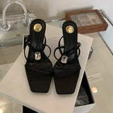 ADVBRIDGE  -  9cm Stiletto Heels Sandals Black Belt Cross Buckle Crystals Ladies Summer Shoes Fashion High Heels Sandalias De Mujer