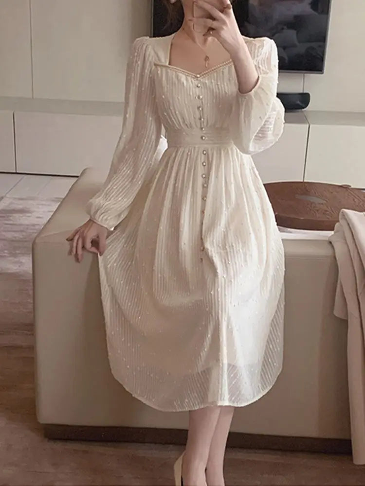Advbridge Summer New Women Fashion Elegant White Midi Dresses Vintage Princess Female Party A Line Clothes Vestdios
