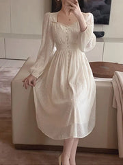 Advbridge Summer New Women Fashion Elegant White Midi Dresses Vintage Princess Female Party A Line Clothes Vestdios