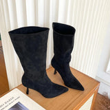 Advbridge High Heel Women Western Cowgirl Boots Fashion Pointed Toe Shoes Autumn Winter Ladies Knight Mid Calf Booties