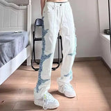 Advbridge American High Street Design Side Patch Jeans for Men Hiphop Stitching Niche Street Style Loose Straight Trousers