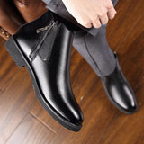 Advbridge Genuine Leather Chelsea Boots Men Winter Shoes Plush Warm Shoes Fashion Zipper Winter Mens Ankle Boots Black Booties A440