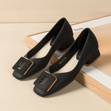 Advbridge Chunky Block Pumps for Women Slip On Low Heel Closed Round Toe Dress Classic Mid Square Shoes Wedding Party Office Lady  Shoes