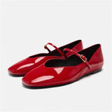 Advbridge Woman Red Mary Jane Shoes 2024 Summer Chic Faux Patent Leather Flats Womens Fashion Round Toe Buckle Strap Single Shoes