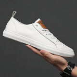 ADVBRIDGE  -  Cowhide Small White Shoes Spring and Summer New Low Top Men's Casual Shoes Breathable Leather Board Shoes Men's Shoes