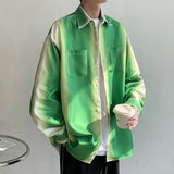 Advbridge Men's Gradient Green Long Sleeve Shirts Korean Loose Fashion Casual Shirt Oversize Shirt Front Pockets High Quality Clothing