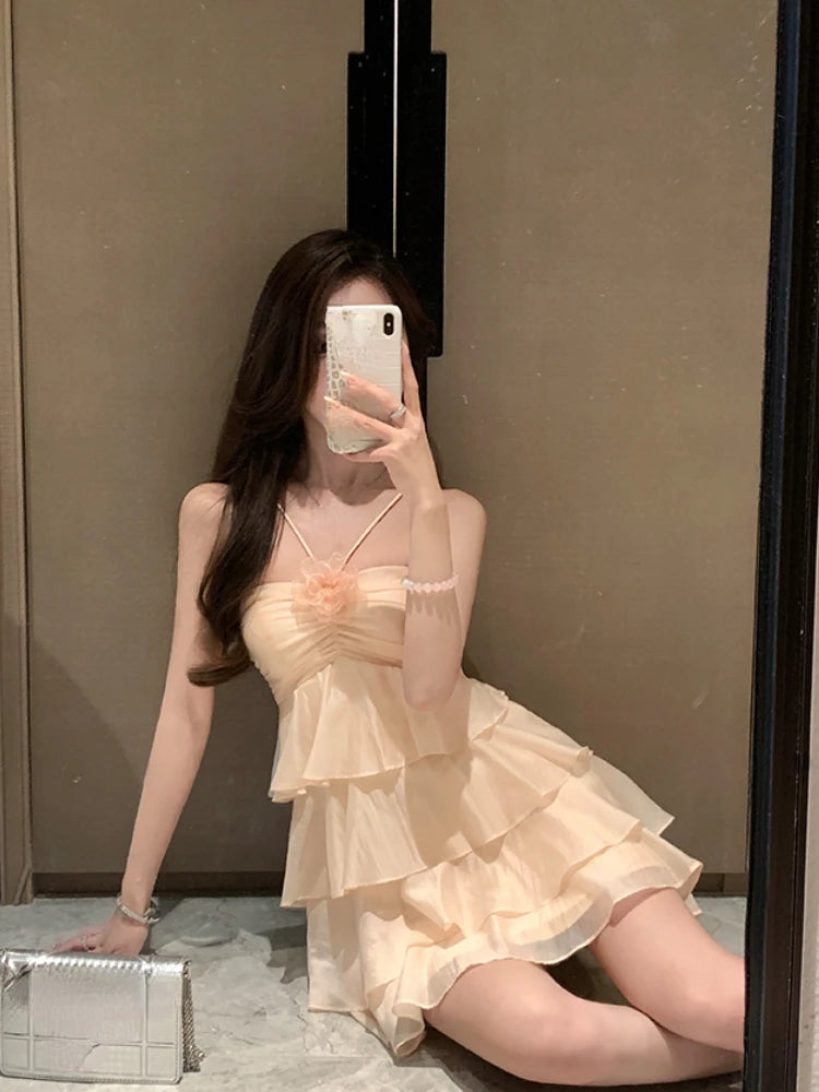 Advbridge Woman Summer French Elegant Short Party Dress Beach Boho Sexy Sleeveless Y2k Mini Dress Casual One Piece Dress Korean Fashion