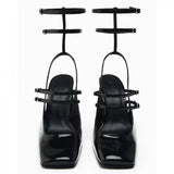 Advbridge Women Shoes Square Toe Pumps Gladiator Ankle Strap Buckle High Heels Plus Size 40-43 Elegance Ladies Back Empty Single Shoe