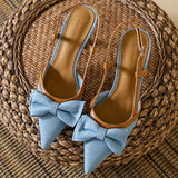 ADVBRIDGE  -  Denim Bow knot Women Sandals Pointed Toe Back Strap thin Heel Slide Sandals Summer Fashion Comfortable Buckle designer High Shoe