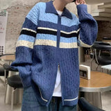 Advbridge Men's Jacquard Patchwork Knit Zipper Cardigan Sweater Korean Popular Retro Long Sleeve Streetwear Stylish Leisure Knitwear S-2XL