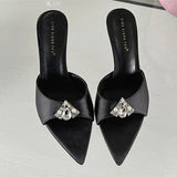 ADVBRIDGE  -  Fashion Satin Rhinestone Slippers Women Sexy Open Toe Thin High Heel Slide Sandals Summer Pointed Toe Elegant Heels Party Shoes