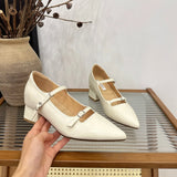 ADVBRIDGE  -  Summer New Pointed Shallow Mouth Coarse Follow Up Shoes for Women with One Word Strap Mary Jane Shoes with Inner High Heels