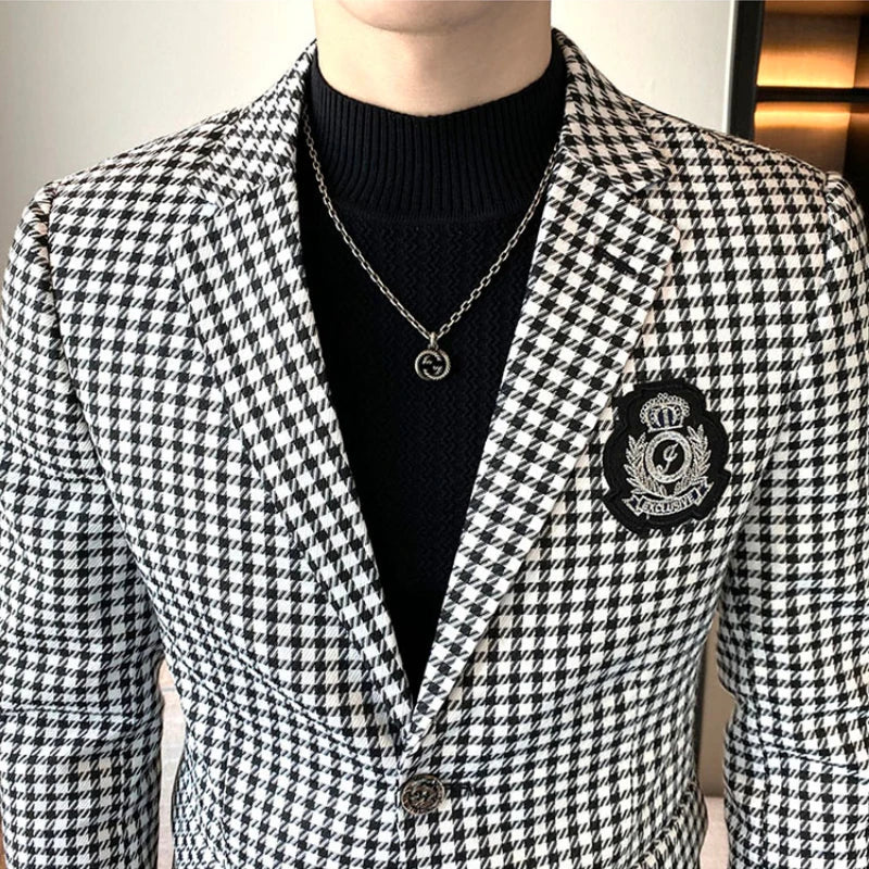 Advbridge British Style Men Casual Blazer British Style Business Slim Fit Plaid Suit Coat Male Formal Single Buckle Suit Jacket 4XL