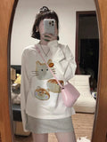 Advbridge Kawaii Graphic White T-shirts Women Casual Oversized Cute Long Sleeve Tees Harajuku Vintage Sweet Japanese Fashion Tops