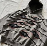 ADVBRIDGE  -  New Y2K Harajuku Retro Hoodie Men and Women Rock Hip Hood Eyes Patchwork Zipper Hood Fashion Street Clothing Casual Jacket Tops