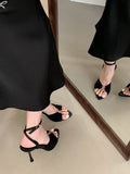ADVBRIDGE  -  8cm Stiletto Heels Sandals Brown Metals Buckle Pointed Toe Woman Sandals Elegant High Heels Summer Party Shoes Femme