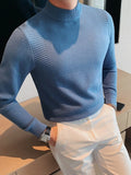 Advbridge Spring Autumn Solid Half Collar Knitted Tops Luxury Formal Long Sleeve Texture New Pullovers Men Clothing Slim Male Jumper