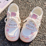 ADVBRIDGE  -  Sakura Pink Skateboard Shoes Cute Stars Versatile Womens Casual Shoes Artificial Leather Niche Leisure Shoes for Ladies
