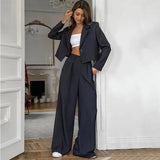 Advbridge Women Two Pieces Pants Suits Solid Laple Short Blazers Loose High Waist Button Pants Sets Female 2025 Spring Lady Office Wears