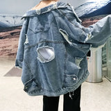 Advbridge Men‘s Wintern outfits Fashion Blue Ripped Denim Jacket Y2K Distressed Streetwear Hip Hop Broken Hole Jeans Biker Jackets Men's Spring Jackets Advbridge Men‘s Wintern outfits