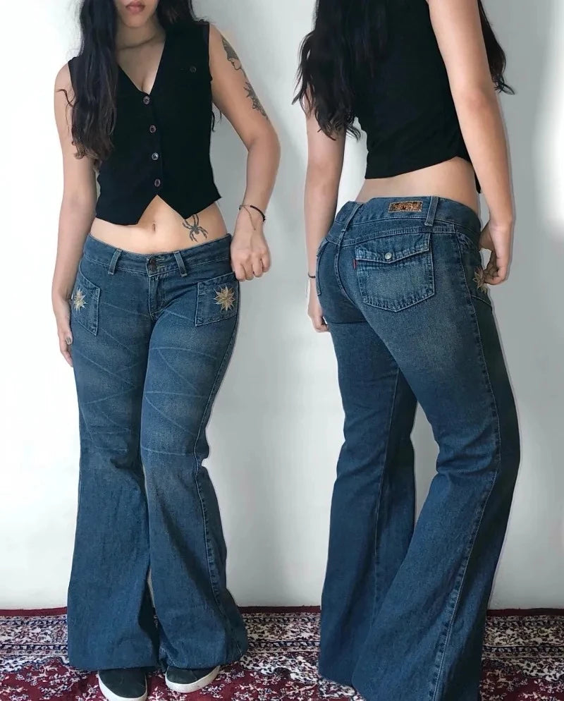 Advbridge Y2K Fashion New Oversized Pattern Embroidery Stitching Washed Baggy Jeans Women Gothic Hip Hop Punk High Waist Wide Leg Pants