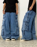 Advbridge Street Vintage New Fashion Multi-pocket Heavy Washing Baggy Jeans Women Y2K Harajuku Gothic College Popular Casual Wide Leg Pant