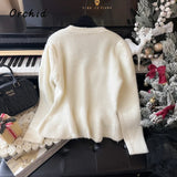 Advbridge 2025 Winter Casual Knitting Long Sleeve Purple Cardigans Women's Vintage Office Lady V-Neck Solid Color Elegant Slim Sweater Top