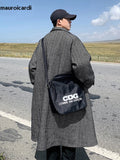 Advbridge Autumn Winter Long Oversized Cool Warm Herringbone Woolen Trench Coat Men Single Breasted Loose European Fashion