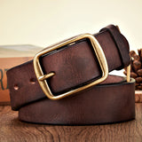 Advbridge 3.8CM Real Genuine Thick Leather Belt Cowhide Copper Pin Buckle Casual Jeans Belt Men High Quality Retro Cowboy Belt Male Strap