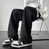 ADVBRIDGE  -  Winter Thickened Pants Men Warm Oversized Wide Leg Pants Men Streetwear Loose Straight Pants Mens Black Beige Thick Trousers