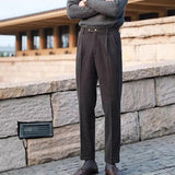 Advbridge Men's Luxury Naples Slim-fit High Waist Woolen Dress Pants Fashion Solid Color British Retro Premium Elegant Leisure Trousers