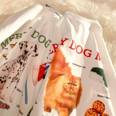 Advbridge  White Cotton Material Tops New Summer Vintage Cute Dog and Cat Cartoon Graphic T Shirts Women Girls Kawaii Clothes Harajuku