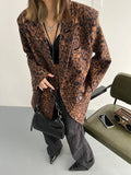 Advbridge Women Leopard Print Big Size Casual Blazer New Lapel Long Sleeve Loose Fit Jacket Fashion Tide Spring Autumn 2024