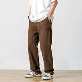 Advbridge Spring Autumn All Season Casual Soft Solid Men's Cool Boys Button Waist Pocket Safari Style Patchwork Straight Leg Pants