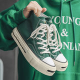 ADVBRIDGE  -  Unisex High-Top Vulcanized Canvas Sneakers Solid Green/Black Lace-Up All-Season Student Casual Shoes Low Top Skate Shoes