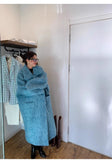Advbridge Winter Long Blue Fluffy Oversized Warm Wool & blends Coat for Women Single Button Pockets Luxury Clothes Woolen Overcoat