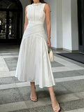 ADVBRIDGE  -  Design sense embroidery elegant sleeveless dress women's summer women's new high waist hollow big swing fashion A-line skirt
