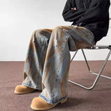 Advbridge Tie Dye Ripped Jeans Men's Straight Leg Trendy Brand Retro and Cool Casual Hip-hop High Street Pants